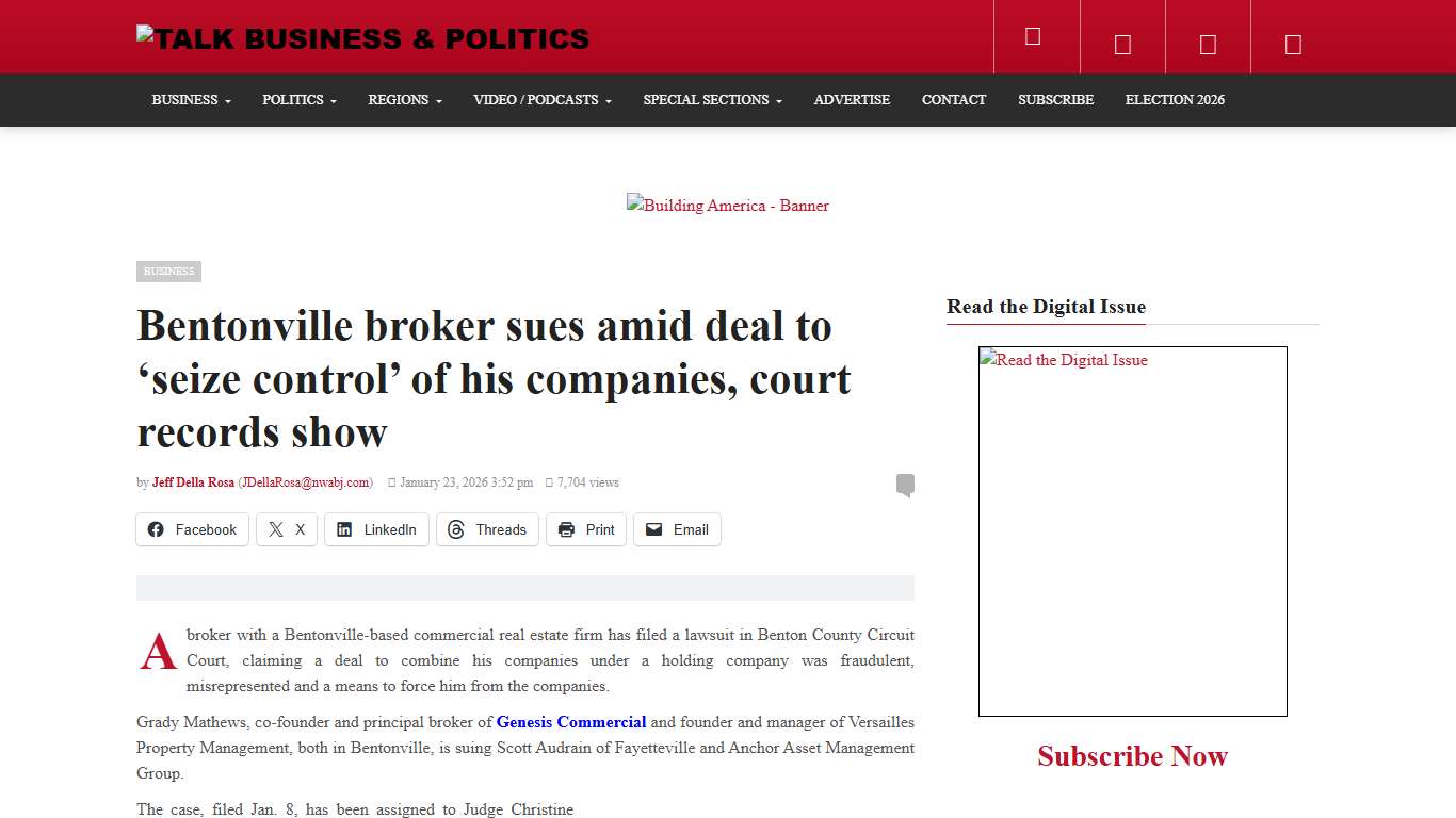 Bentonville broker sues amid deal to ‘seize control’ of his companies, court records show - Talk Business & Politics